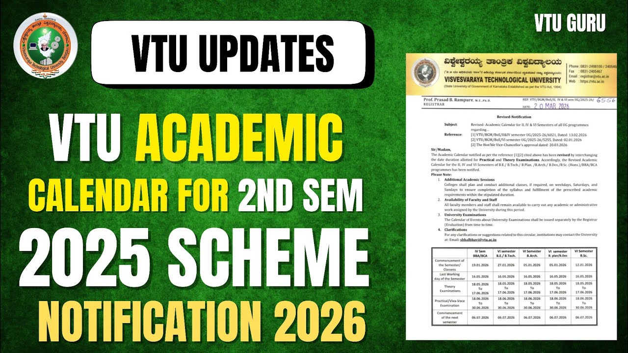 VTU 2025 Scheme 2nd Sem Academic Calendar | VTU 2022 Scheme 4th and 6th Sem Academic Calendar 2026