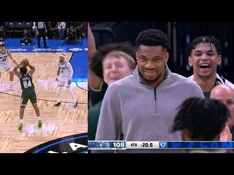 Giannis loving new teammate Cam Thomas after dagger 3 and 34pts vs Magic 😂