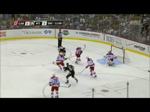 Cam Ward Robs Dupuis with the stick and the Penguins Rain of Shots 10/8/13