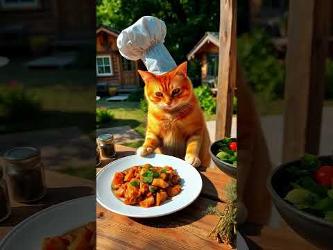 Orange Tabby Chef Cooks Spicy Meat!