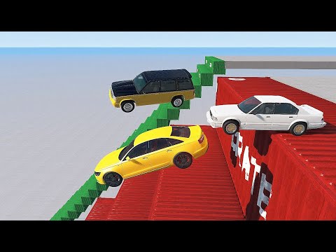 Stairs Jumps Down With Slow Motion (Dangerous Staircase) - BeamNG.drive Insane Down Stairs Jumps