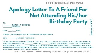 Apology Letter To A Friend For Not Attending His her Birthday Party