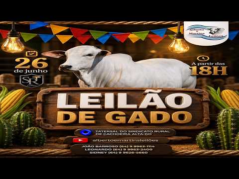 LEILÃO ALBERTO e MARTINS 26/06/2026 AS 18:00 hs em Cachoeira Alta Go.