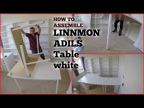 Part of a video titled IKEA ADILS/LINNMON Table assembly - YouTube