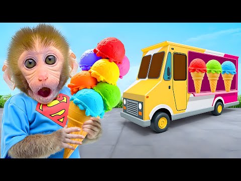 Affen baby Bon Bon isst Regenbogeneis und badet mit Entchen in der Toilette | BONBON GERMAN