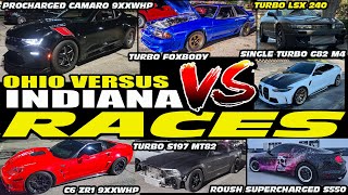 BEST RACES OHIO VS INDIANA -- PROCHARGED CAMARO 9XXWHP VS C6 ZR1, GT500, PLAID, TURBO S197, G82 M4