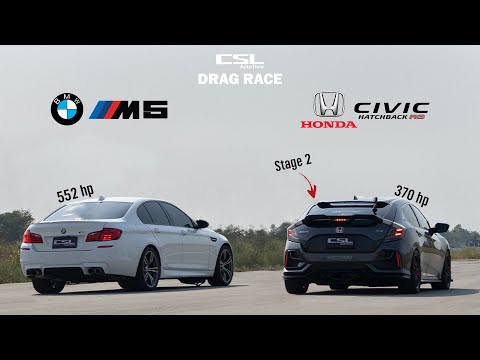 Honda Civic FK Tuned for Drag Racing vs A Stock BMW M5, DRAG RACE [ENG CC]