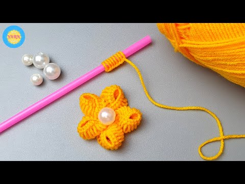 Super Easy Woolen Flower Making with Plastic Straw | Hand Embroidery Design | No Crochet Flower