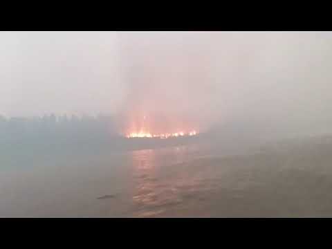 На берегу реки Колымы в Среднеколымском районе действует крупный пожар