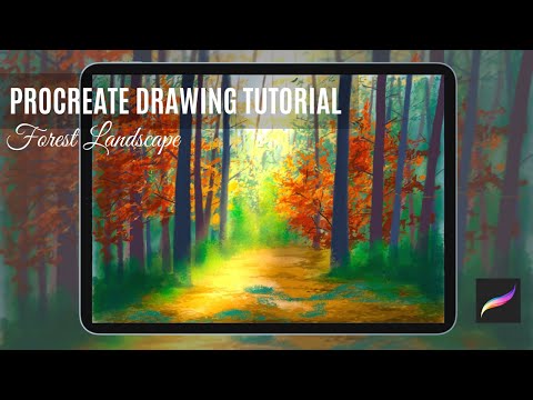 Easy Procreate Drawing Tutorial | Fall Autumn Forest Landscape Digital Art