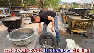 Tháo khuôn chậu tròn 73 mai hóa rồng nhựa abs - Khuôn chậu Sơn Cương