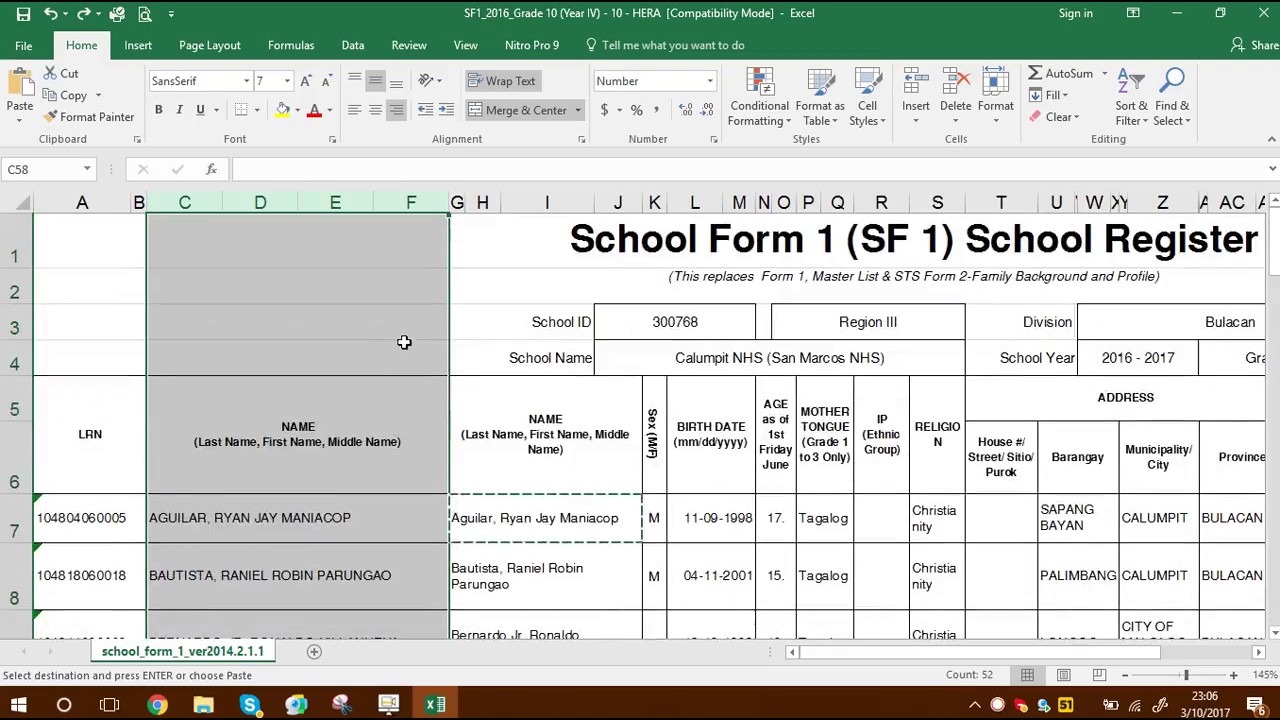 DepEd School Form 1 proper formatting