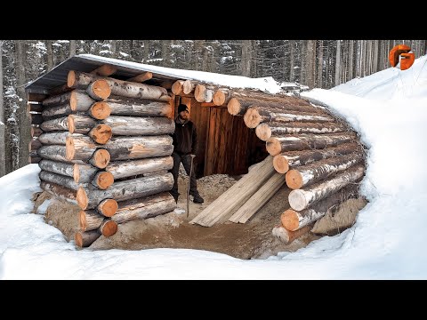 Man Builds Warm Survival Shelter for Winter | Start to Finish Build By @osbushcraft