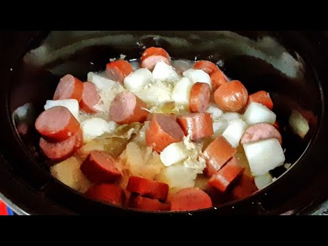 Crockpot Sausage, Sauerkraut and Potatoes