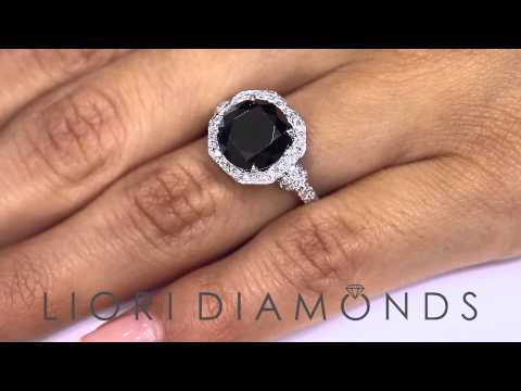 BDR-SOLD-002 - 4.50 Carat Natural Black Diamond Engagement Ring 18k White Gold Vintage Style
