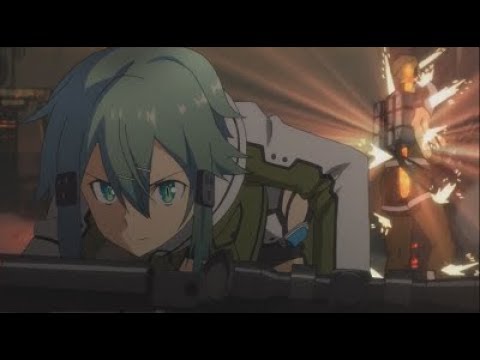 Sword Art Online 2 - Sinon vs minigun man (HD)