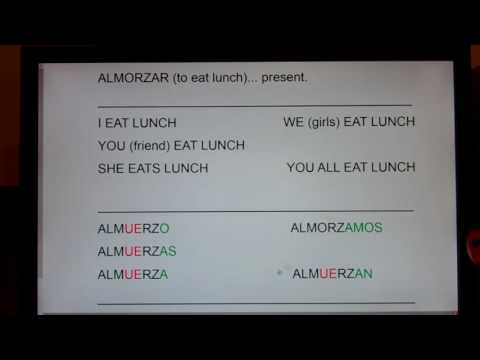 ALMORZAR (to Eat Lunch) present forms:  almuerzo, almuerzas, almuerza, almorzamos, almuerzan...