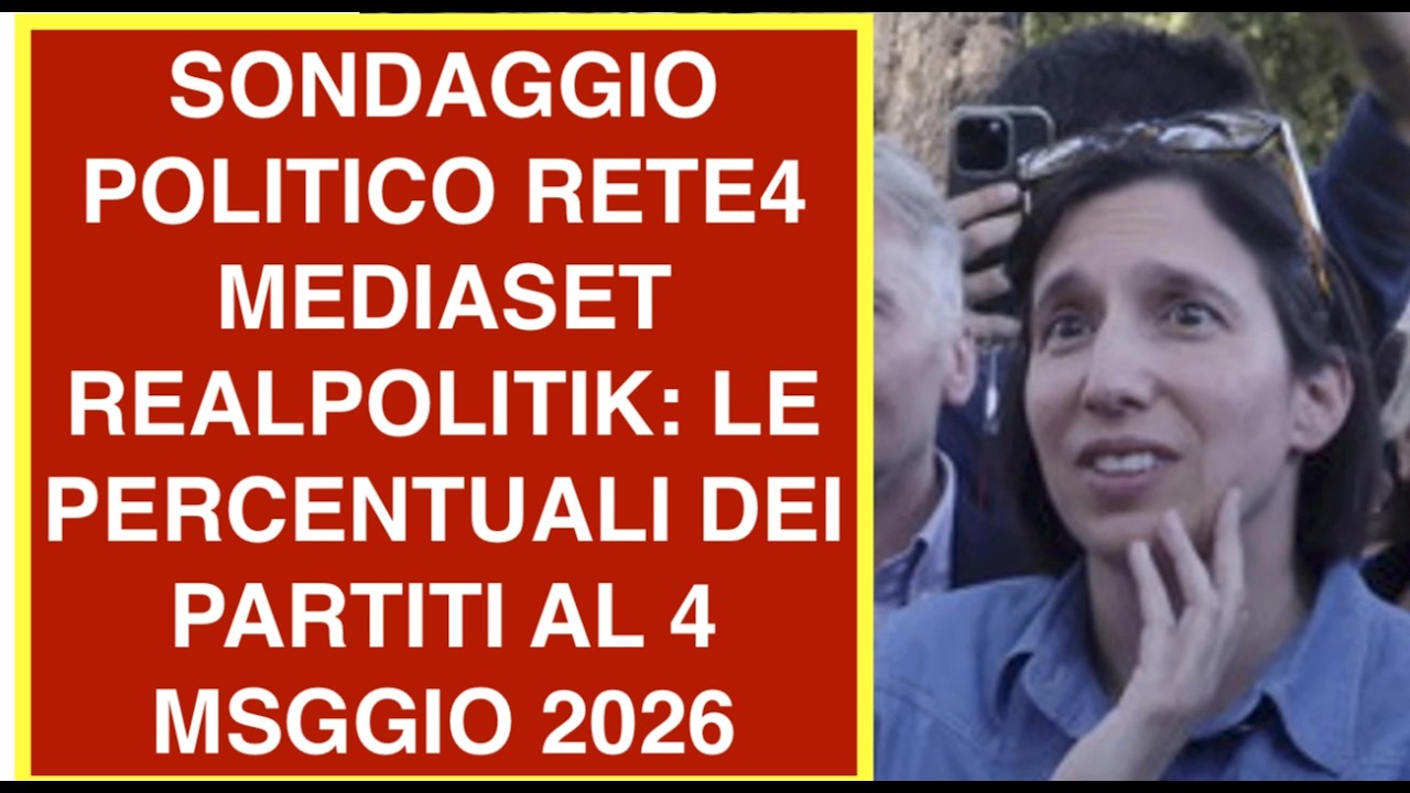 SONDAGGIO POLITICO RETE4 MEDIASET REALPOLITIK: LE PERCENTUALI DEI PARTITI AL 4 MSGGIO 2026