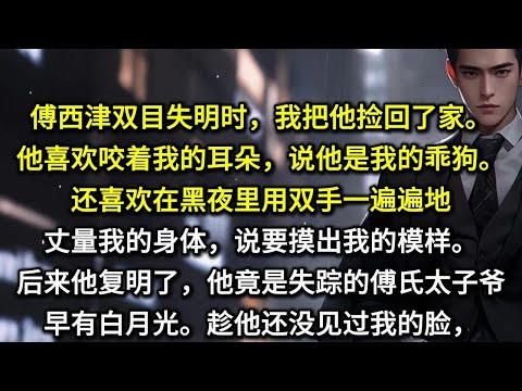 傅西津双目失明时，我把他捡回了家。他喜欢咬着我的耳朵，说他是我的乖狗。还喜欢在黑夜里用双手一遍遍地丈量我的身体，说要摸出我的模样。后来他复明了，他竟是失踪的傅氏太子爷，早有白月光。趁他还没见过我的脸