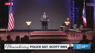 Ohio Attorney General Andy Wilson speaks at funeral of Rittman Sgt. Scott Ries