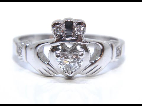 14k White Gold Diamond Claddagh Ring