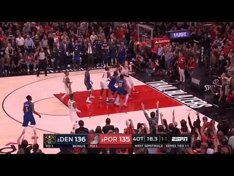 Rodney Hood hits a clutch three in the 4th overtime| Denver Nuggets vs Portland Trail Blazers Game 3