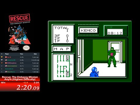 Rescue The Embassy Mission Speed Run - NES - World Record Any% (Highest Difficulty) 2:19 1st Place
