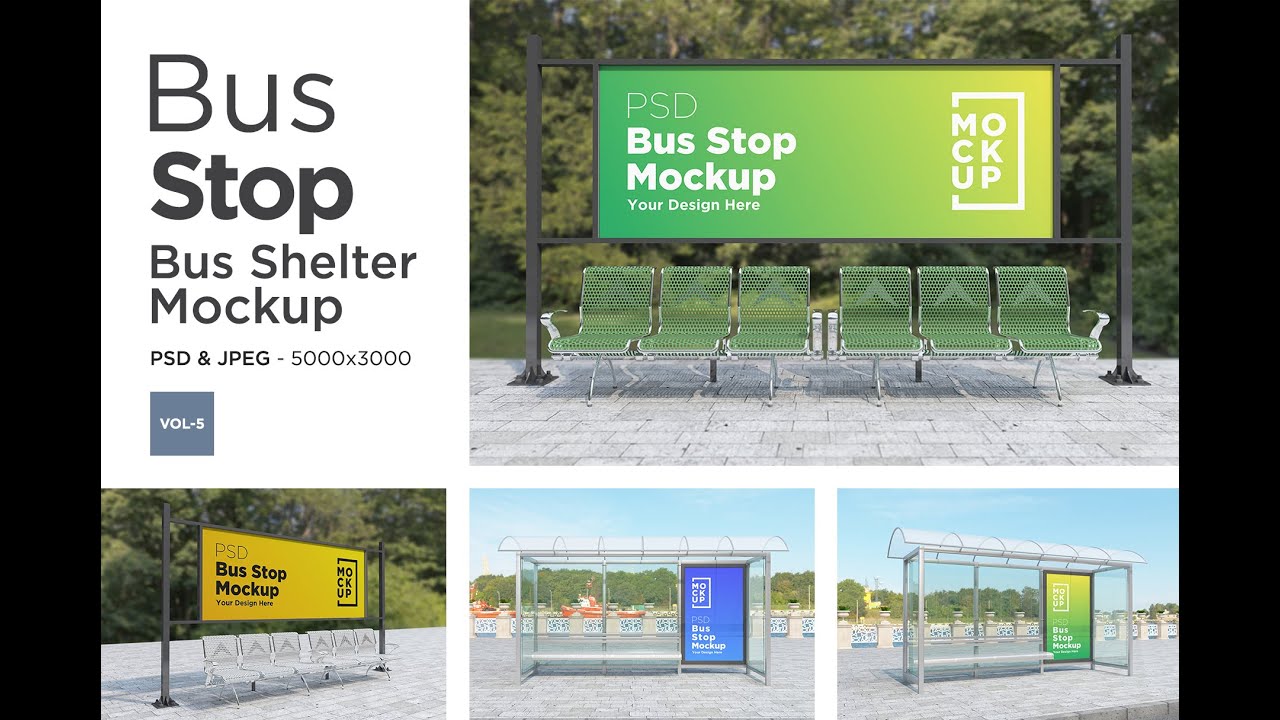 Bus Stop Bus Shelter Advertising Signage Mockup 05 #BusStopMockup #BillboardMockups #advertisement