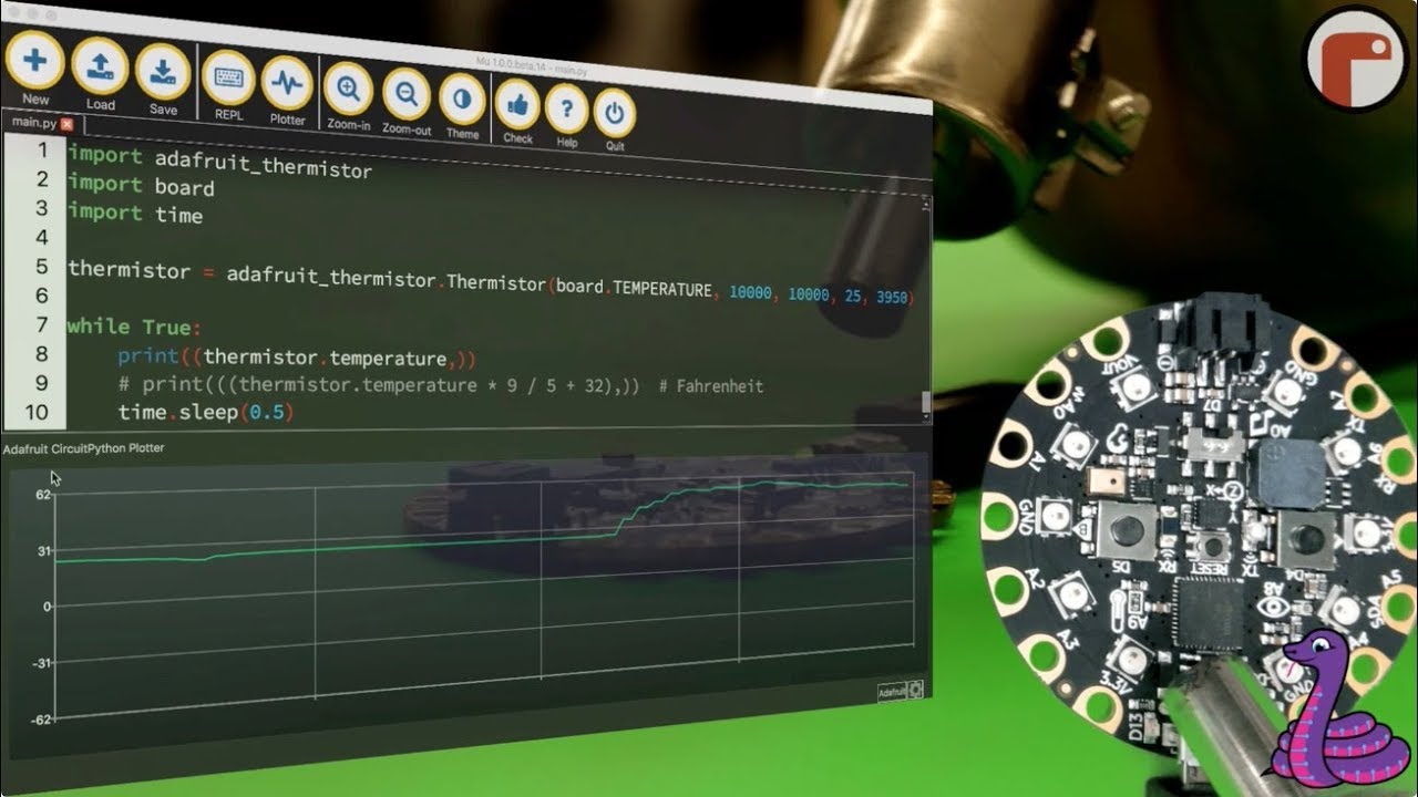 Sensor graphing with plotter. CircuitPython + Mu + TEMPERATURE @adafruit #codewithmu #circuitpython