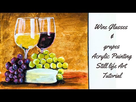 How to paint Wine glasses and Grapes | Acrylic Still life painting tutorial for beginners