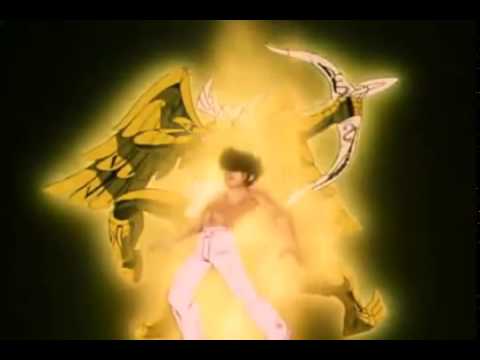 Quando Seiya veste a armadura de ouro de Sagitário