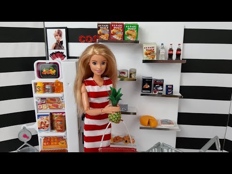 Three Barbie Sisters Morning Bunkbed Bedroom Routine. Barbie Doll Supermarket Grocery Shopping.
