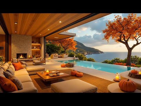 Autumn Beach Villa & Soft Jazz – Beautiful Bossa Nova with Gentle Ocean Waves