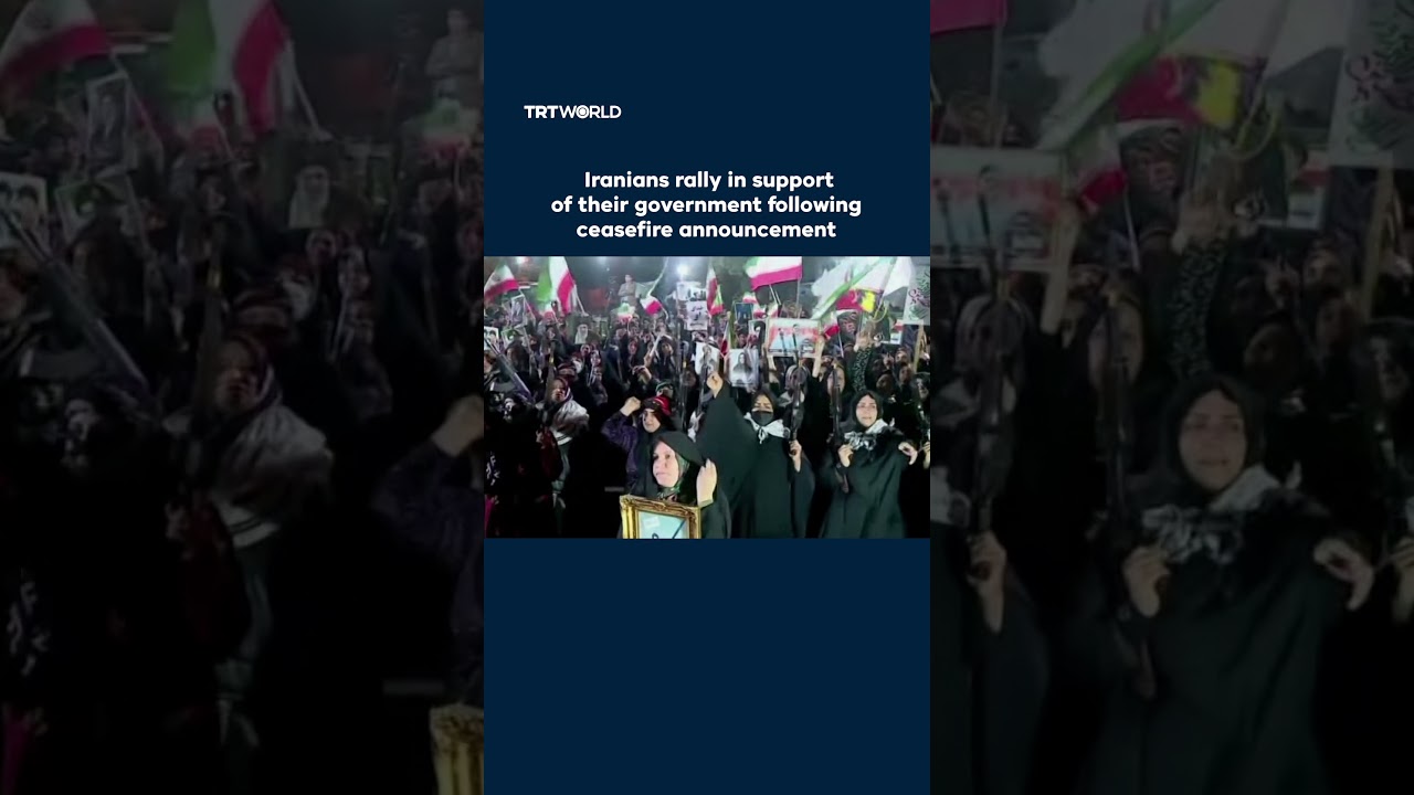 Video | Iranians rally in support of their government following ceasefire announcement