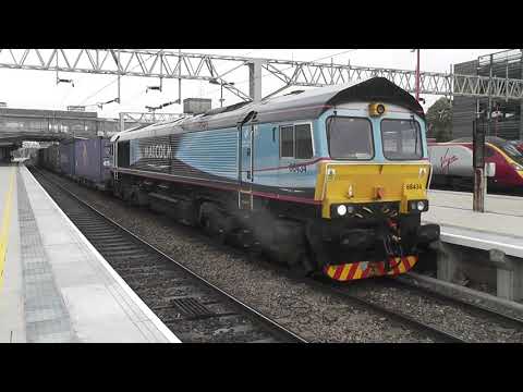 (HD) DRS 57311 crosses over with Malcolm Rail 66434 at Stafford - 3/10/13