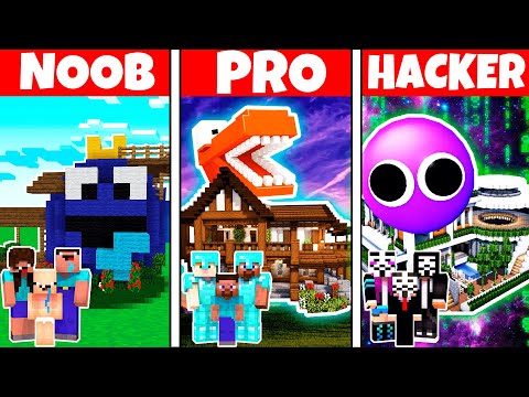 Minecraft RAINBOW FRIENDS HOUSE BUILD CHALLENGE - Minecraft Battle: NOOB vs PRO vs HACKER /Animation