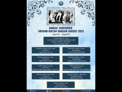 LIVE: Vancouver Annual Akhand Keertan Smagam - Wednesday Morning (August 16th, 2023)