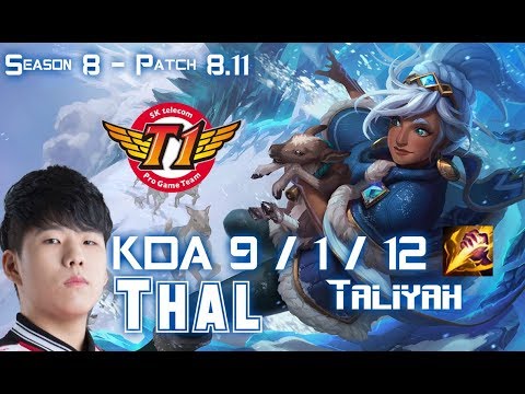 SKT T1 Thal TALIYAH vs NIDALEE Jungle - Patch 8.11 KR Ranked