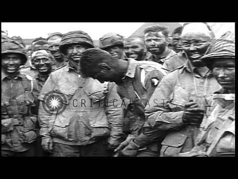 US General Dwight Eisenhower speaks to US 101st Airborne Division paratroopers in...HD Stock Footage
