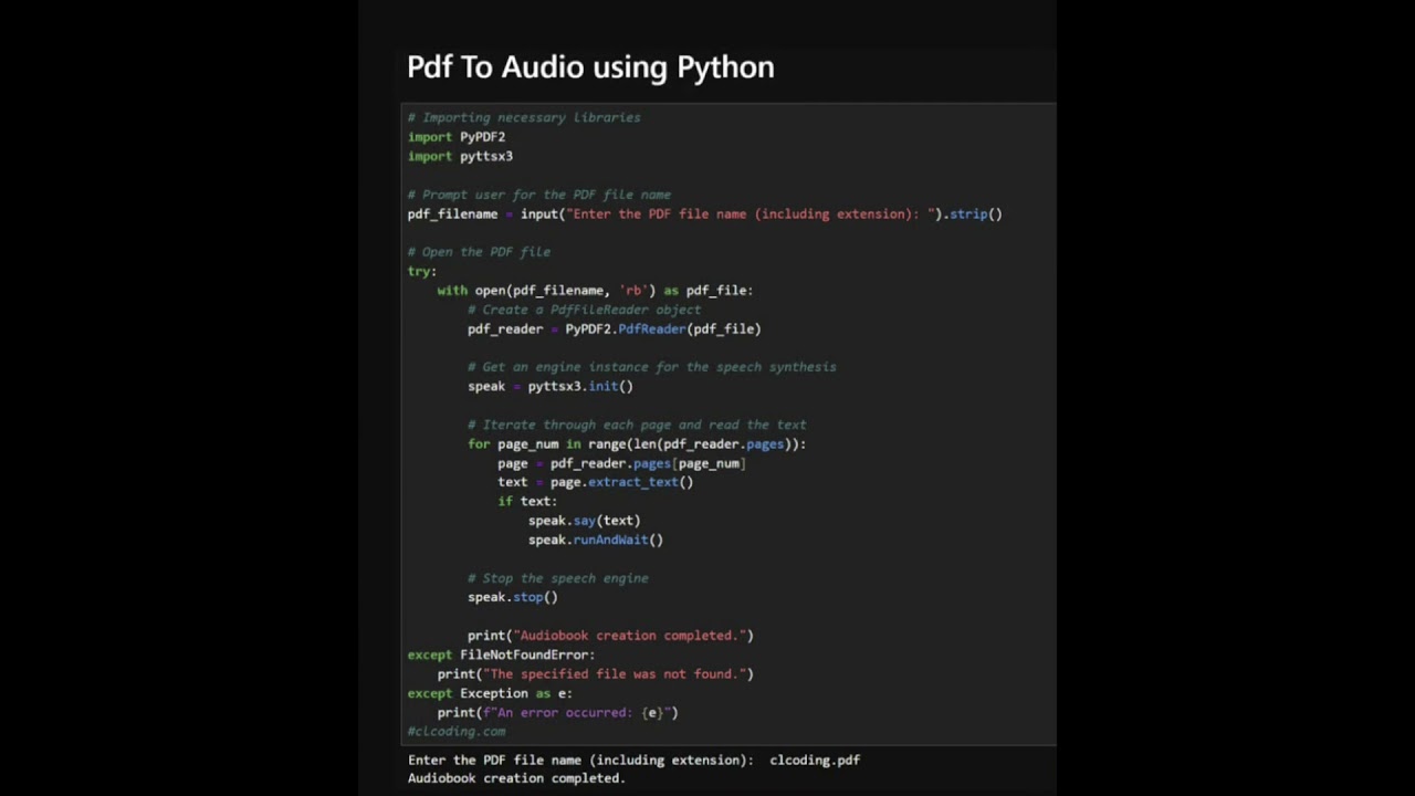 Pdf into Audio using python language #coding #artificialintelligence #pythonprogramming