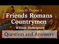 Class 10 SSLC Friends Romans And Countrymen Question And Answers Unit 1 Chapter 3 English