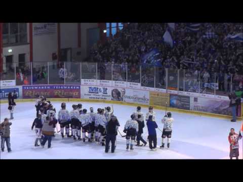 Choreo der Huskiesfans in Crimmitschau und Feierlichkeiten nach dem Spiel
