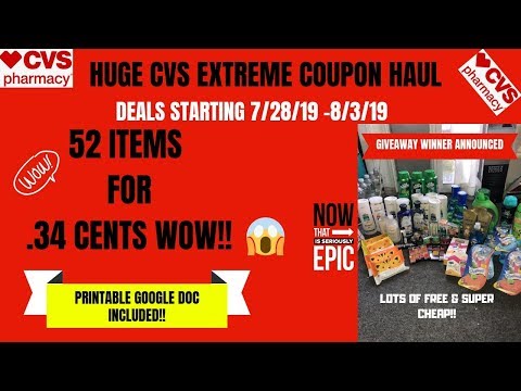 HUGE CVS EXTREME COUPON HAUL DEALS STARTING 7/28/19|53 ITEMS ONLY 34 CENTS 😱GIVEAWAY WINNER PICKED! Video