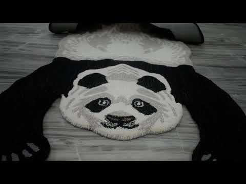 Hand Crafted Panda Skin Mat, Panda Wool Carpet for Kid Room Decor Rug