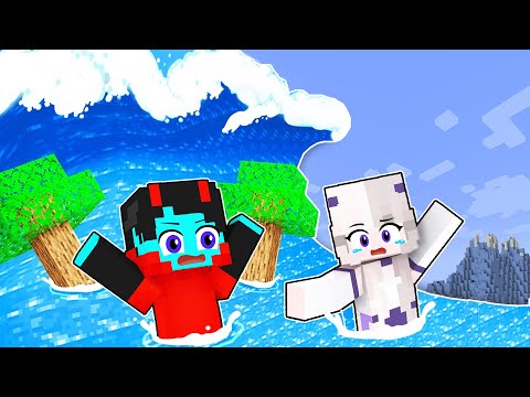 Escaping GIANT TSUNAMI in Minecraft!!