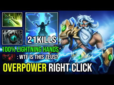 EPIC 100% Right Click Unlimited Lightning Hands Zeus with Butterfly Eye of Skadi Super Carry Dota 2