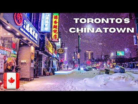 🔴 [4k] 🇨🇦 Toronto night walk: CHINATOWN in a snow fall, Spadina, downtown, Canada - February 3, 2022