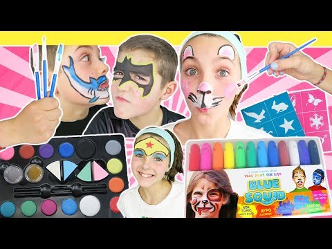 Brother vs Sister FACE PAINT CHALLENGE Animal and Superhero Edition | Blue Squid Face Paint For Kids