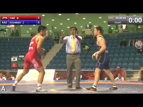 Qual. GR - 80 kg: Z. KOSHANOV (KAZ) df. M. SUMI (JPN) by FALL, 4-0