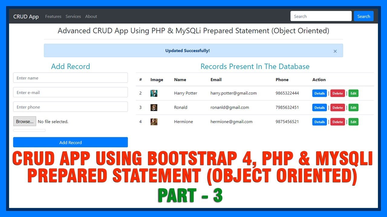 #03 Advanced CRUD App Using Bootstrap 4, PHP & MySQLi Prepared Statement In Object Oriented Style